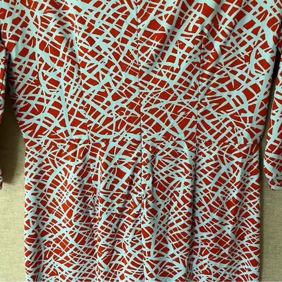 J. McLaughlin Orange Blue Patterned 3/4 Sleeve Stretch Sleeve Women's Dress - M - Picture 7 of 10